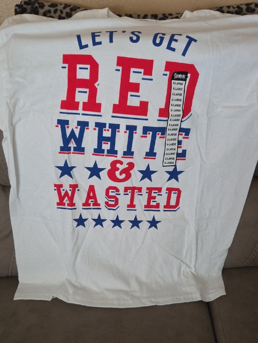 Spencer's White Tee with Red & Blue Patriotic Graphic NWT